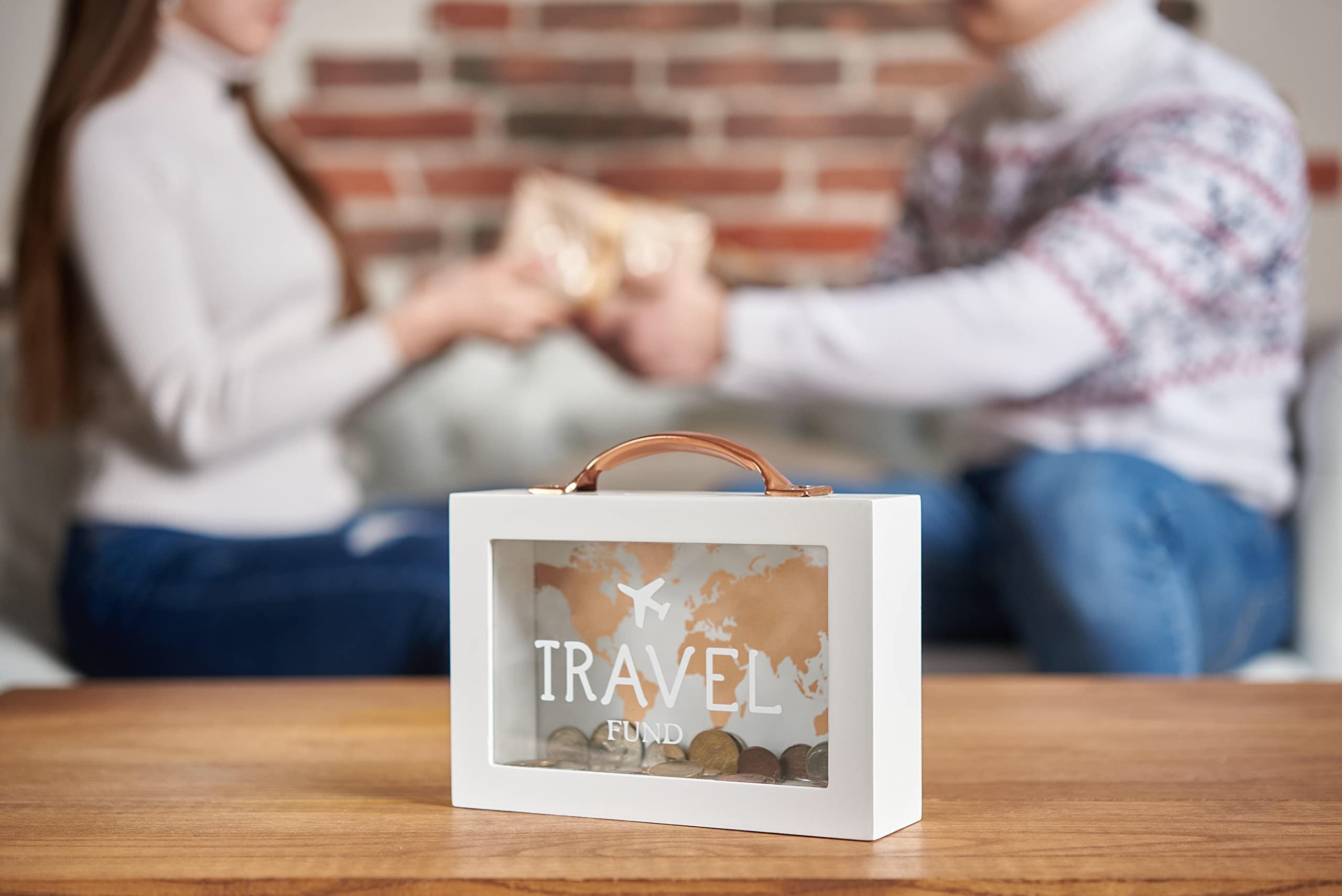 Shadow Money Box for Travel Savings - Coin Bank for Adults - Vacation Jar - White Saving Box With Handle - Honeymoon Fund - Adventure Fund