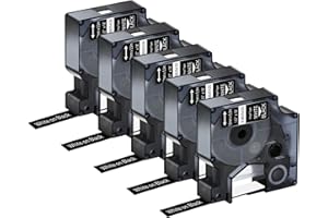 KCMYTONER 5 Pack Compatible for Dymo Rhino 1805435 1/2" 12mm White on Black Vinyl Permanent Industrial Label Tape for Rhino 1000 3000 4200 5000 5200 6000 and 3M Label Maker