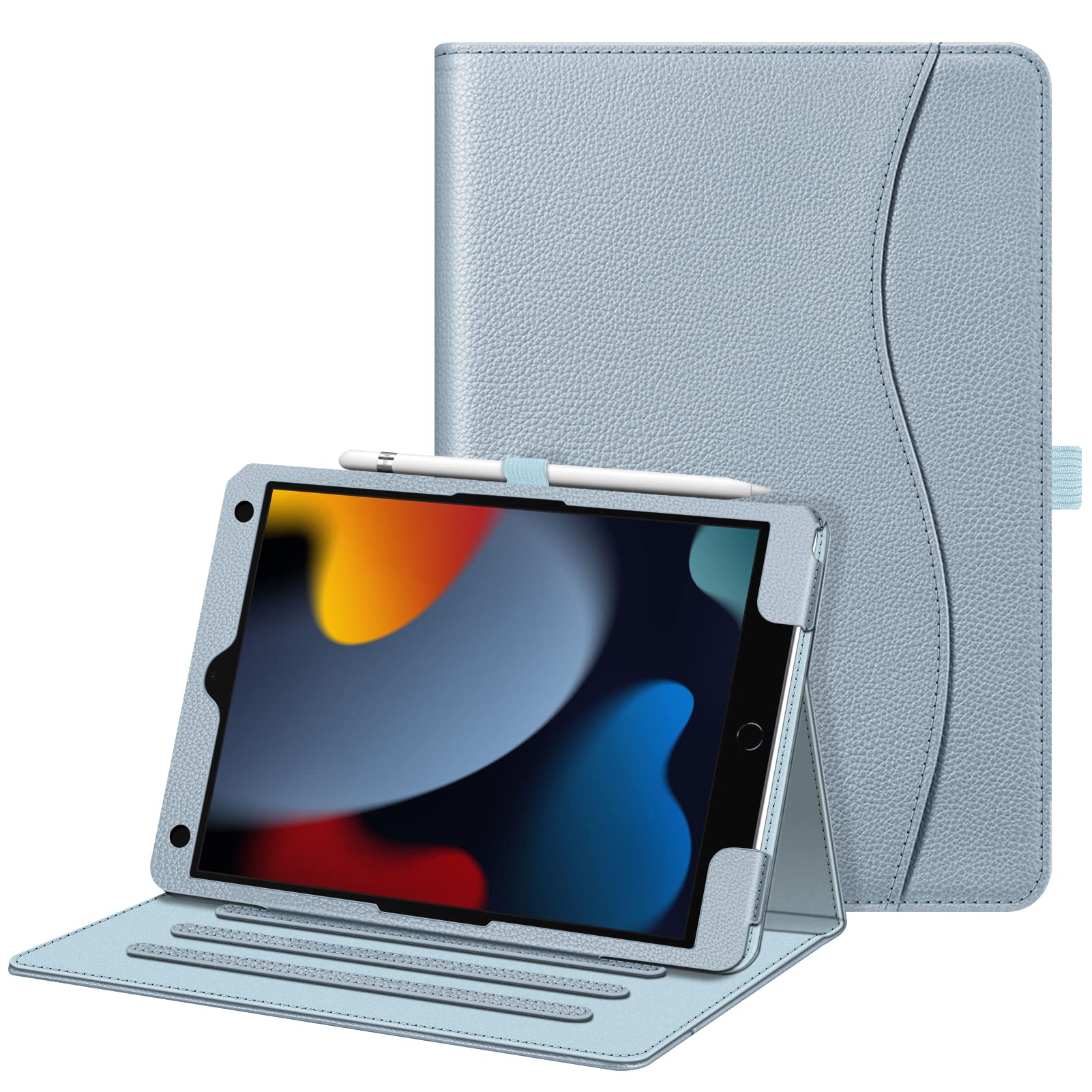 FINTIE Case for iPad 9th / 8th / 7th Generation (2021/2020/2019) 10.2 Inch - [Corner Protection] Multi-Angle Viewing Stand Cover with Pocket & Pencil Holder, Auto Wake Sleep, Ice Blue