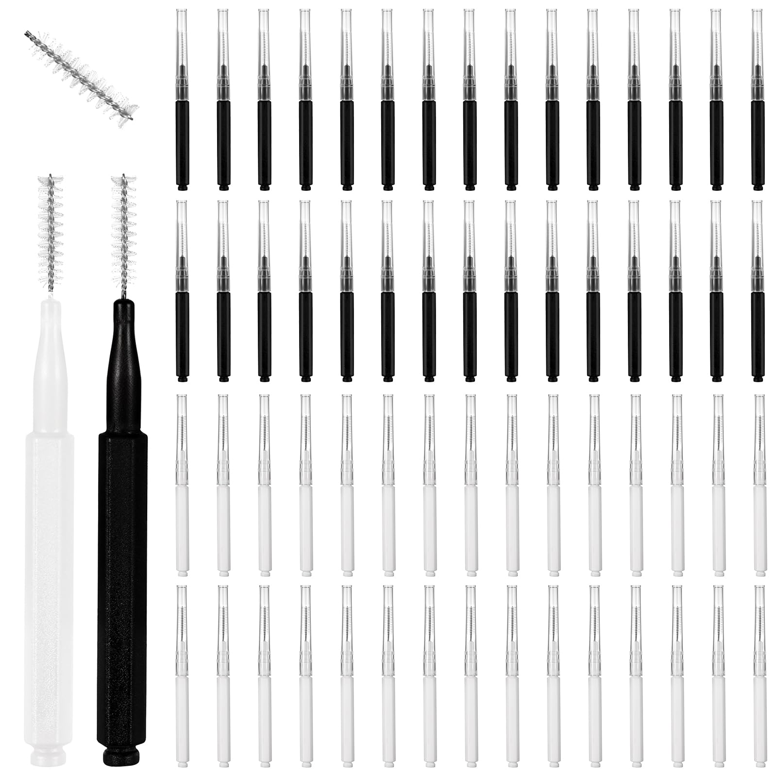 60PCS Micro Eyebrow Brush, Brow Lamination Brush Eyebrow Brush with Cap Eyebrow Spoolie Brush Portable Mini Spoolies for Eyebrows Eyelashes Extensions (Black, White)