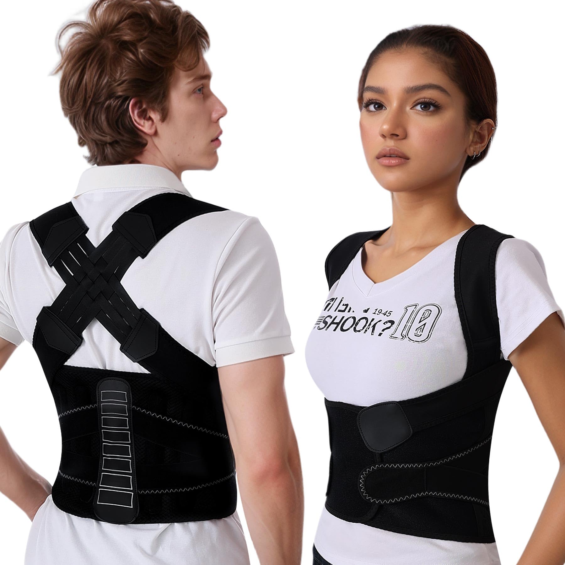 Photo 1 of ** small**QFE Posture Corrector for Women and Men Back Brace Lower Back Pain Relief Straighter Instant Shoulder Straightener Hunchback Adjustable Lightweight Scoliosis Lumbar Spine Upgraded Straps Black Medium