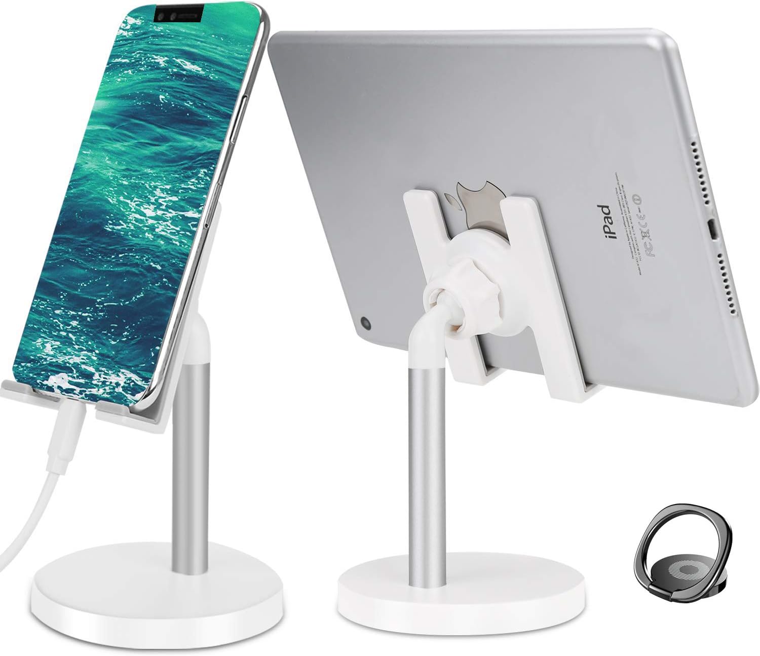 Adjustable Cell Phone Tablet Stand Holder, Caiswi Aluminum Sturdy Phone Stand Compatible with iPhone Android Tablet iPad Switch(Come with a Ring Holder)