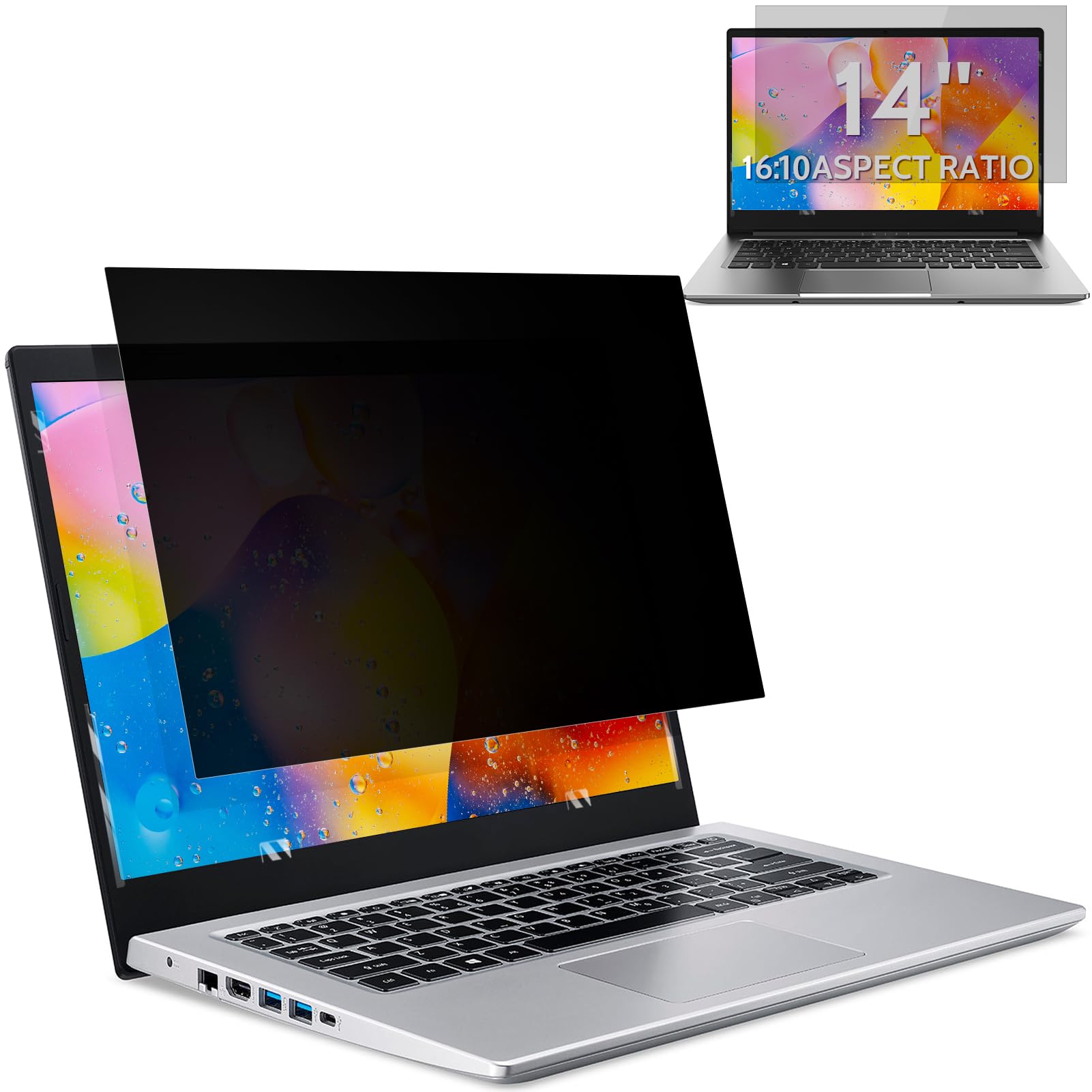 14-Inch Privacy Screen Filter With Anti-Blue Light and Glare Protection - Removable, Anti-Scratch Shield for Laptops With 16:10 Aspect Ratio