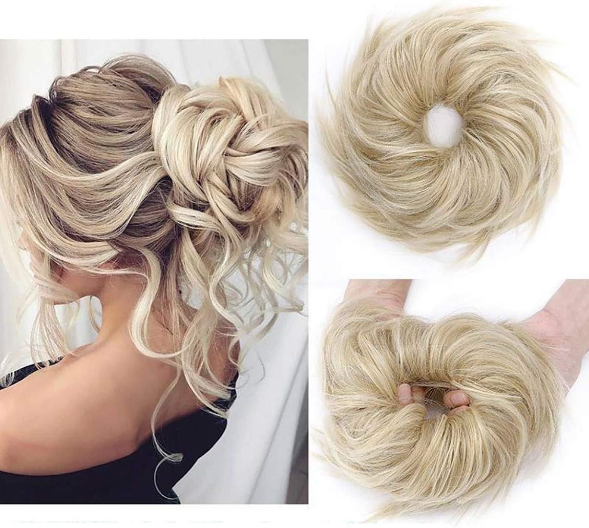Real Fashion Tousled Updo Hair Pieces Messy Bun Hair-Scrunchies Extensions Hairpieces Ponytails HairExtensions for Women Ash Blonde to Bleach Blonde