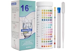 KOVSPO 16 in 1 Water Testing Strips, Water Testing Kits for Drinking Water,100 Strips Home Water Quality Test kit Testing for pH, Hardness, Chlorine, Lead, Iron, Copper, Nitrate, Nitrite, etc