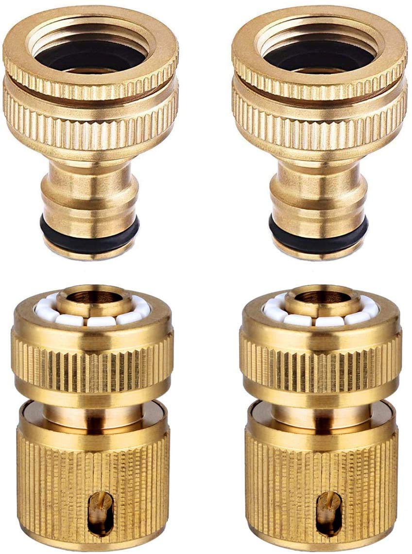 Hydrogarden Garden Hose Connector, Solid Brass Tap Connector, 1/2 Inch and 3/4 Inch 2-in-1 Faucet Connector, 1/2 Inch Quick Connect Garden Hose Fittings, Thread Easy Connect Faucet Adapter (4 Pack)