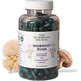 The Mushroom Society Morning Rush - Lion’s Mane, Ashwagandha, Turmeric & B12 Extract Blend - Mushroom Supplement for Focus & Energy Support - 120 Vegan Capsules