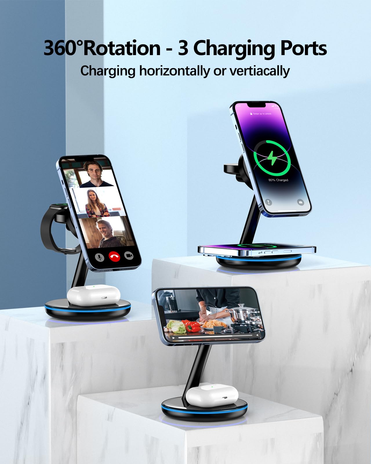 3 in 1 Charging Station for Apple Devices 18W Fast Mag-Safe Charger Stand Magnetic Wireless Charger Station for iPhone16 15 14 13 12 Pro/Pro Max/Plus/Mini AirPods 2/3/Pro iWatch Ultra/8/7/SE/6/5/4/3/2