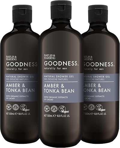 Baylis & Harding Goodness Amber & Tonka Bean Shower Gel 500 ml Pack of 3
