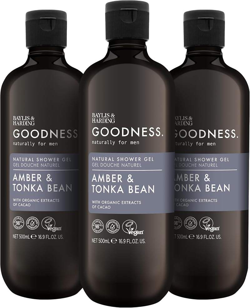 Baylis & Harding Goodness Amber & Tonka Bean Shower Gel 500 ml Pack of 3