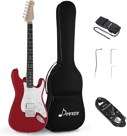 Donner DST100R FullSize 39 Inch Electric Guitar Red with Bag, Strap