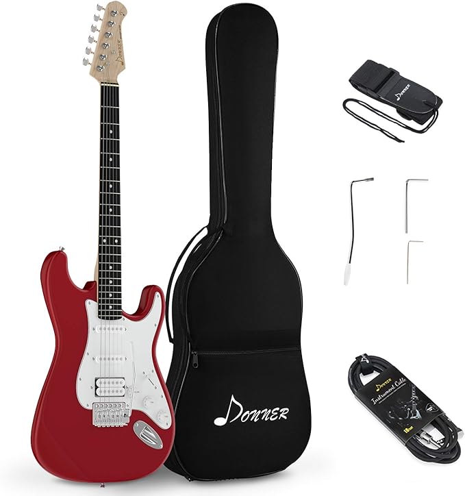 Donner DST100R FullSize 39 Inch Electric Guitar Red with Bag, Strap