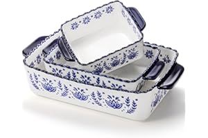 SOUJOY 3 Pack Porcelain Bakeware Set, Rectangular Baking Dishes, Casserole Dishes, 6''/9''/12'' Lasagna Pan for Cooking, Kitc