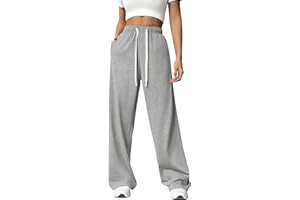 PINSPARK Wide Leg Sweat Pants for Womens High Waisted Baggy Sweatpants Casual Drawstring Workout Pants with Pockets