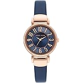 Anne Klein Women's Easy-to-Read Navy Leather Strap Watch, AK/2156NVRG