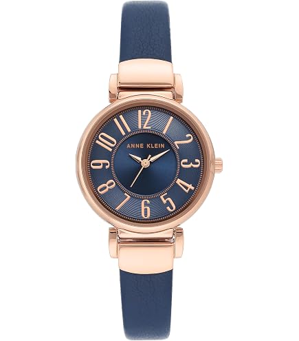 Anne Klein Women\'s Navy Blue Rose Gold Leather Strap Analog Quartz Luxury Watch Ladies Anne Klein Gold Black Two Tone Navy Blue Dial Analog  main image 2