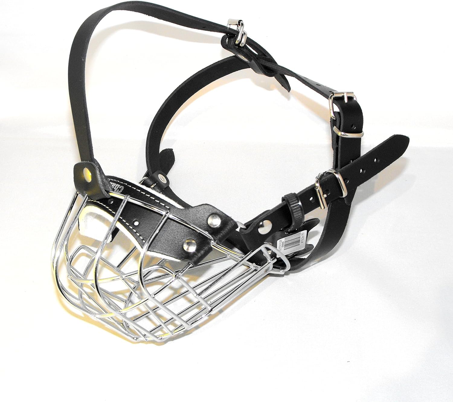 Strong Metal Wire Basket Dog Muzzle for American Bully (BA, Black leather/Silver)
