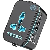 Universal Travel Adapter Worldwide, TECSIX European Travel Plug Adapter with 2 USB C, 2 USB A and Multi AC Outlets, International Power Converter for EU US UK AUS 200+ Countries Type A C G I