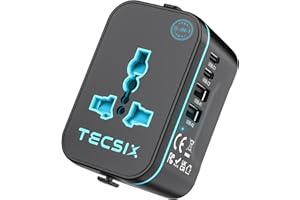 Universal Travel Adapter Worldwide, TECSIX European Travel Plug Adapter with 2 USB C, 2 USB A and Multi AC Outlets, International Power Converter for EU US UK AUS 200+ Countries Type A C G I
