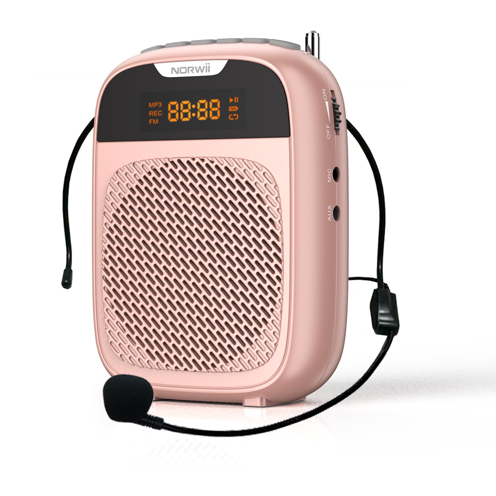 Norwii Mini Voice Amplifier Portable Rechargeable Bluetooth Speaker 4000mAh with Wired Microphone Headset PA System Personal Voice Amplifier for Teachers, Tour Guides, Meeting, Coaches (Rose Gold)