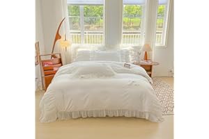 MOOWOO Chic Lace Bedding with Lovely Bow-Romantic Ruffle Duvet Cover Set, 3 Piece Comforter Duvet Cover with Zipper Closure, French Princess Style,Coquette Room Decor-White,Full Size
