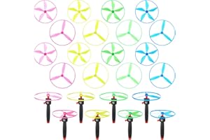 kymqlyw 24 Pcs Flying Saucer Flying Disc Toy Helicopter Toy Disco Flyers Include 8 String Launchers and 16 Flying Saucer Flying Disc Launcher Flying Toys Little Teens Outdoor Activity Birthday Favors