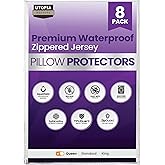 Utopia Bedding 8 Pack Waterproof Pillow Protectors with Zipper Queen Size (White), Bed Bug and Dust Mite Proof Pillow case Covers, Moisture Wicking Pillow Encasements 20 x 28 Inches
