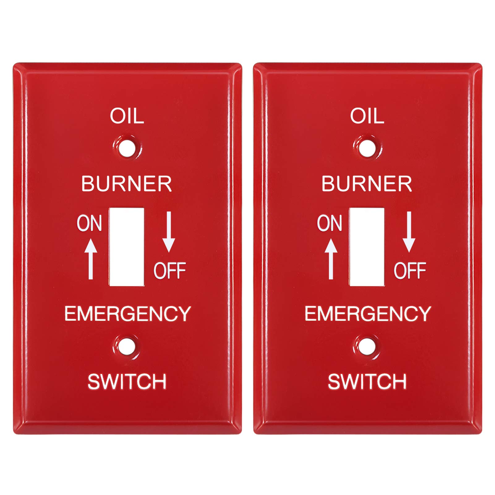 Photo 1 of [2 Pack] BESTTEN 1-Gang Red, Emergency Oil Shut-Off Toggle Switch Metal Wall Plate, Standard Size, Code Compliant