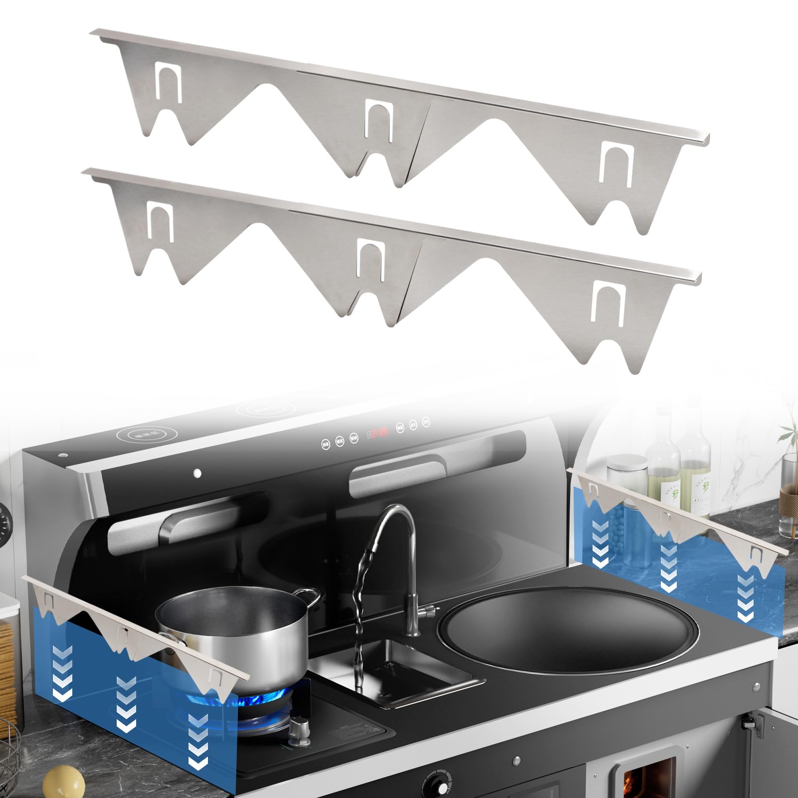 2Pcs Stove Counter Gap Cover,Retractable Stove Gap Fillers Stainless Steel Length 13.8~27.5"/36~72cm,Heat Resistant Cooker Gap Filler Between Stovetop and Counter, Easy to Clean Stove Gap Covers