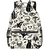 MIEPOS Gothic Backpack,Skull Black Cat Retro Polyester Backpacks,Lightweight Double Shoulder Back Pack for Women,Vintage Goth Halloween Bookbag,School Bag Gifts,Casual Travel Daypack Book Packs