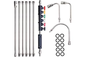 Xiny Tool Pressure Washer Extension Wand, 10 Pack Power Washer Lance with 5 Atomization Nozzle Tips,1 Gutter Cleaner Attachment Curved Rod, 1/4" Quick Connect, 4000 PSI