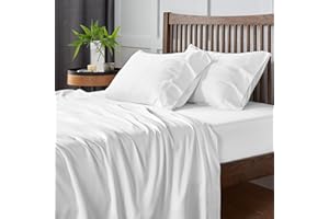 CozyLux Cooling Sheets Queen Size, Rayon derived from Bamboo, Oeko-TEX Certified Luxuriously Soft & Cooling Silky Sheet Set - 16" Deep Pockets 4 Piece Bedding Sheets & Pillowcases，White