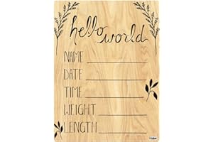 Cohas Hello World Newborn Baby Announcement Sign with Printed Wood Surface, 5 by 7 Inches, No Marker