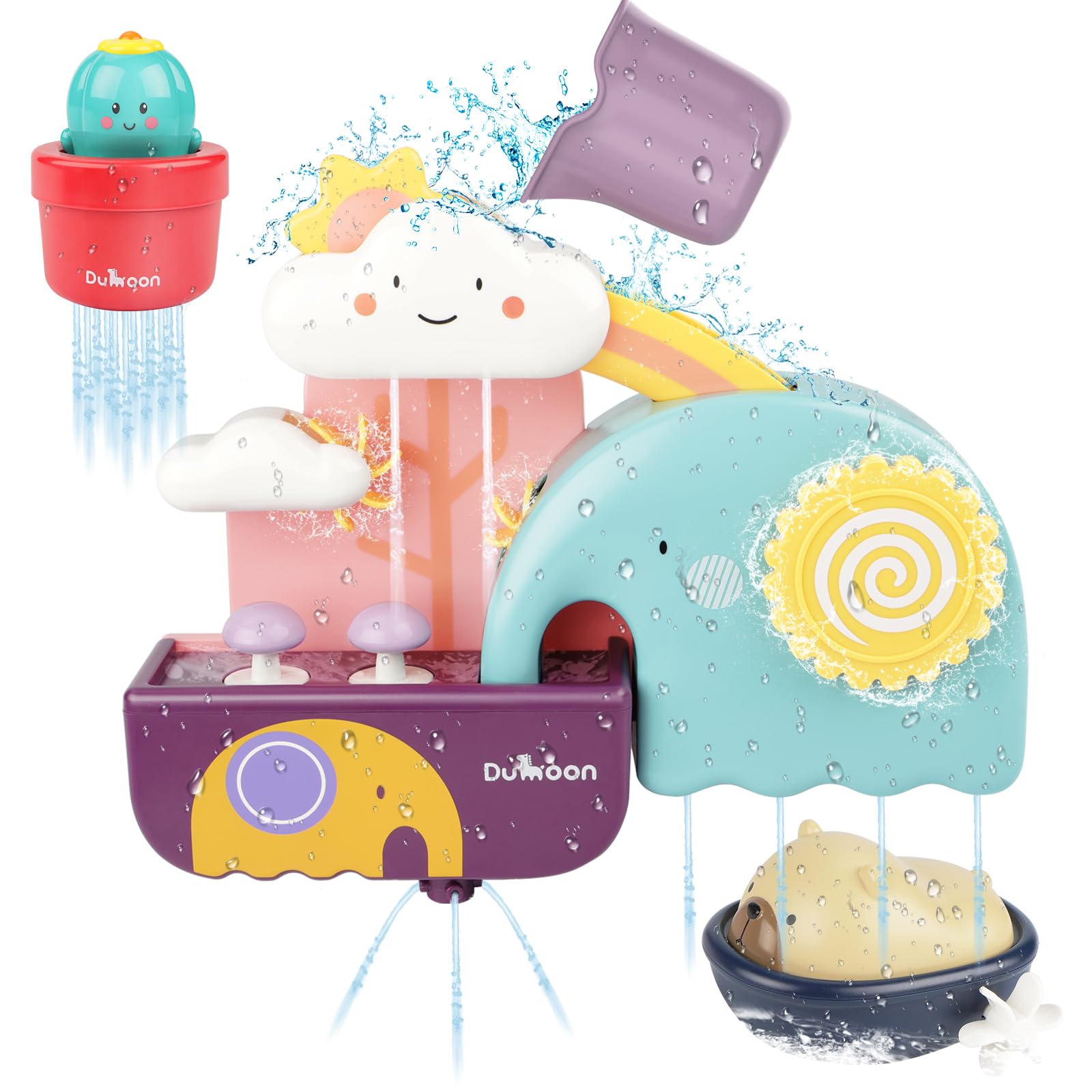 GILOBABY Baby Bath Toys Set — Waterfall Station with Rotating Gears, Swimming Bear & Cactus Growing Toys, Suction Cup Bathtub Toys for Babies 6M+, Toddler Bath Toy for 1 2 3 Year Old Boys & Girls