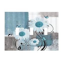 Flower Daisy Floral Teal Gray Abstract 3 Gang Light