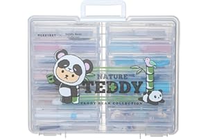 Naivees Photo Containers Storage Case Teddy Storage Box 4" x 6" Plastic Cartoon Organizer with 16 Inner Photo Containers Boxes for Photos,Cards,Pictures (Nature Green)