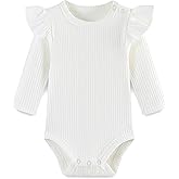 Baby Girl Knit Ruffle Outfit Clothes Ribbed 100% Organic Cotton Solid Color Long Sleeve Romper Clothes 0~24M