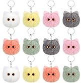 Nosiny 12 Pcs Cute Cat Plush Keychains Bulk, Plush bag Charms for Kitty Lovers, fuzzy Pom Pom Car Stuff Mini Cat Keychains