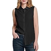 YAMANMAN Womens Sleeveless Button Down Shirts Classical Collared Blouse Casual V Neck Tank Tops