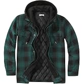 COOFANDY Men's Flannel Plaid Shirt Jacket Hooded Quilted Lined Shacket | Lightweight warmth without bulk, full zip with button down front, drawstring hood, 2 chest + 2 side pockets, fall to spring