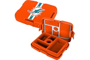 FOCO NFL Unisex-Adult Officially Licensed Team Color Stripe Primary Logo Football Leak Proof 5 Compartment Bento Lunch Box - Miami Dolphins