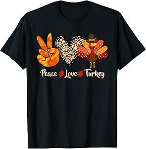 Peace Love Turkey Little Pilgrim Thanksgiving Womens Girls T-Shirt