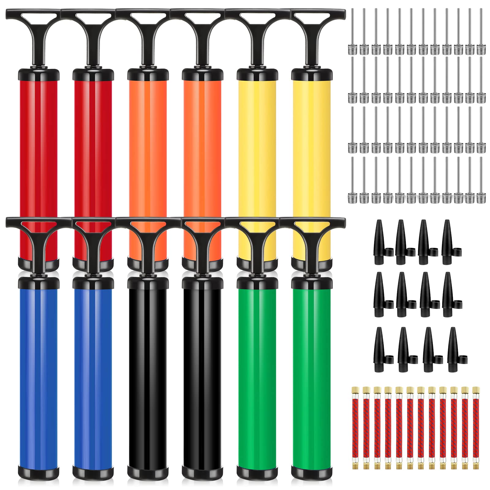 Photo 1 of 12 Sets Ball Pump Air Pumps Portable Hand Air Ball Pump Inflatables Air Ball Pump Small Sports Pump Kit with Needle Nozzle Hose for Soccer Basketball Football Volleyball and Other Sports Ball 6 Colors