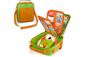 ORKELS Carrying Case Compatible with Yoto Mini (2024 Edition), Travel Storage Bag with Card Holder for 30 Cards, Adjustable Shoulder Strap & Accessory Pocket – Bag Only (Green+Orange)