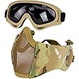 Yzpacc Airsoft Mask with Goggles, Foldable Half Face Airsoft Mesh Mask with Ear Protection for Paintball Shooting Cosplay CS Game