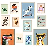 Aroutde 12Pcs Baby Nursery Room Decor, Cartoon Animal Playroom Canvas Wall Art Kids Transport Inspirational Quotes Posters Colorful Printing for Boys and Girls Room Decor(Unframed)