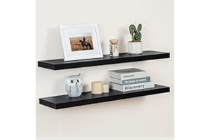 FUN MEMORIES Floating Shelves Black 36 Inch Long, 9.3" Deep Floating Shelf Wall Mounted, Rustic Deep Bookshelf, Large Display Storage Shelves for Bathroom, Bedroom, Kitchen, 36"W x 9.3"D x 1.5"H, Set of 2