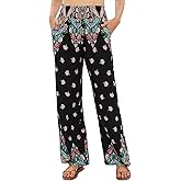 Urban CoCo Women's Elastic High Waist Boho Floral Print Pants Palazzo Wide Leg Lounge Pants