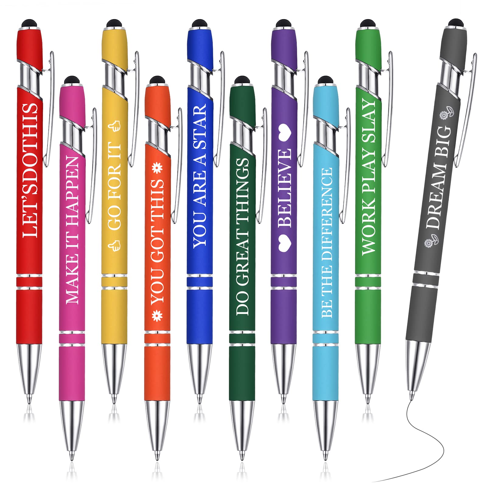 Pinenuts Ballpoint Pen, 10 Pack Funny Novelty Pens With Inspirational Quotes, Motivational Messages Metal Set, Black Touch Stylus, Office Accessories, Gifts for Men Women