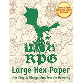 RPG Hex Paper For Map &amp; Wargaming Terrain Drawing: 5 in 1 Inch Hexagonal Grid Paper For Role Playing Table Top &amp; War Games With Large Hexagons | ... Design Cover With 1 Bonus Character Sheet |